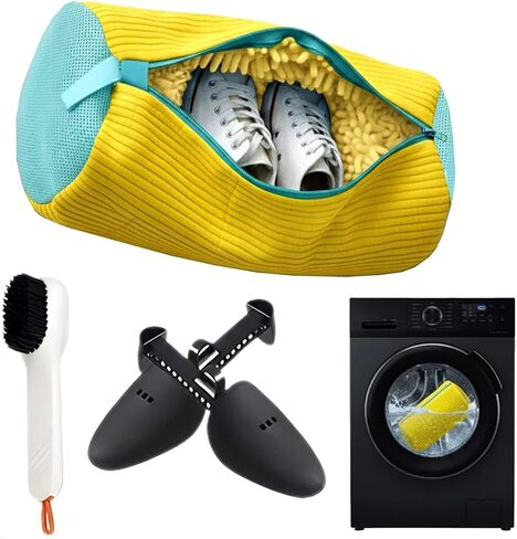 Shoe Bag for Washing Machine with Brush & 2 Shoe Trees – Bolsa para Lavar Zapatos en la Lavadora, Reusable Laundry Sneaker Bag, 360° Deep Cleaning Mesh Shoe Wash Protector in Saudi Arabia