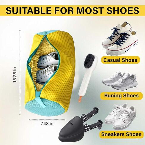 Shoe Bag for Washing Machine with Brush & 2 Shoe Trees – Bolsa para Lavar Zapatos en la Lavadora, Reusable Laundry Sneaker Bag, 360° Deep Cleaning Mesh Shoe Wash Protector in Saudi Arabia
