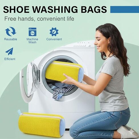 Shoe Bag for Washing Machine with Brush & 2 Shoe Trees – Bolsa para Lavar Zapatos en la Lavadora, Reusable Laundry Sneaker Bag, 360° Deep Cleaning Mesh Shoe Wash Protector in Saudi Arabia