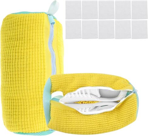 قطعتان من حقيبة غسيل الأحذية - حقيبة أحذية الغسيل للغسالة والمجفف، حقيبة تنظيف الأحذية قابلة لإعادة الاستخدام لأحذية التنس الرياضية، مجموعة تنظيف غير قابلة للبقع، تتضمن 10 حقائب أحذية للسفر (أصفر) in Kuwait