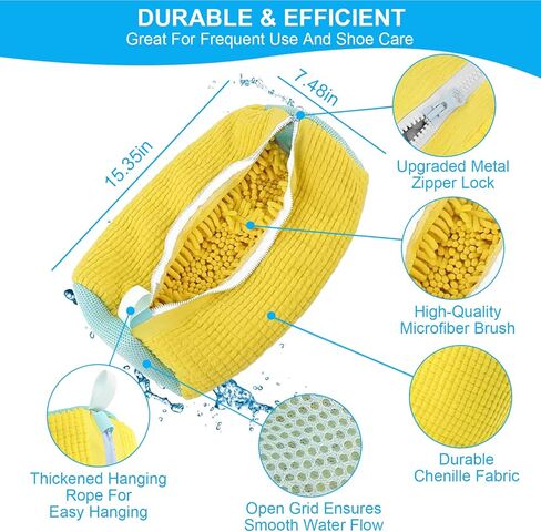 قطعتان من حقيبة غسيل الأحذية - حقيبة أحذية الغسيل للغسالة والمجفف، حقيبة تنظيف الأحذية قابلة لإعادة الاستخدام لأحذية التنس الرياضية، مجموعة تنظيف غير قابلة للبقع، تتضمن 10 حقائب أحذية للسفر (أصفر) in Kuwait