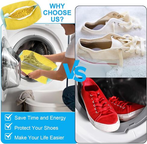 قطعتان من حقيبة غسيل الأحذية - حقيبة أحذية الغسيل للغسالة والمجفف، حقيبة تنظيف الأحذية قابلة لإعادة الاستخدام لأحذية التنس الرياضية، مجموعة تنظيف غير قابلة للبقع، تتضمن 10 حقائب أحذية للسفر (أصفر) in Kuwait