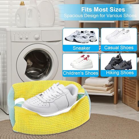 قطعتان من حقيبة غسيل الأحذية - حقيبة أحذية الغسيل للغسالة والمجفف، حقيبة تنظيف الأحذية قابلة لإعادة الاستخدام لأحذية التنس الرياضية، مجموعة تنظيف غير قابلة للبقع، تتضمن 10 حقائب أحذية للسفر (أصفر) in Kuwait
