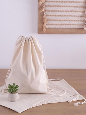 Popular Handicrafts Organic Cotton Dust Proof Storage Bags with Drawstring - Toy - Shoe - Travel - Cloth Bag for Handbags, Purses, & Sneakers - Lint - free Beige (3 Bags - 20"x26") in Saudi Arabia