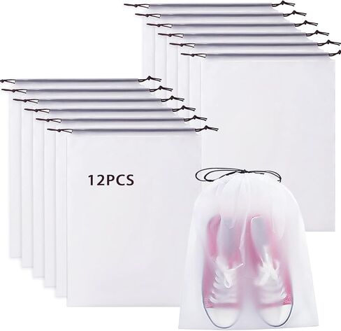 Clear Shoe Bags for Travel 12 PCS 15.75" x 11.8" Drawstring Clear Shoe Bags for Packing, Waterproof Dustproof Men and Women Travel Shoe Storage Bag (12PCS) in Saudi Arabia