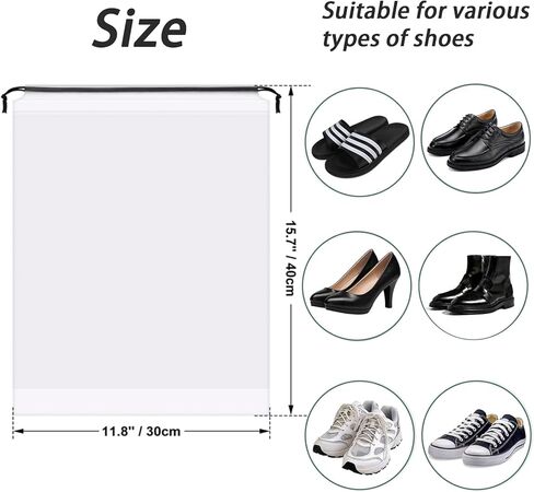 Clear Shoe Bags for Travel 12 PCS 15.75" x 11.8" Drawstring Clear Shoe Bags for Packing, Waterproof Dustproof Men and Women Travel Shoe Storage Bag (12PCS) in Saudi Arabia