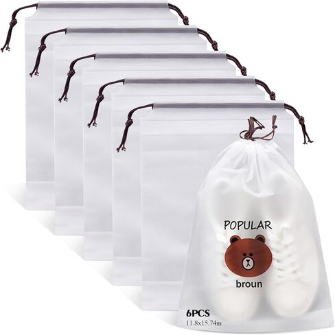 Clear Shoe Bags for Travel 6 PCS 15.75" x 11.8" Drawstring Clear Shoe Bags for Packing, Waterproof Dustproof Men and Women Travel Shoe Storage Bag (Little Bear 6PCS) in Saudi Arabia
