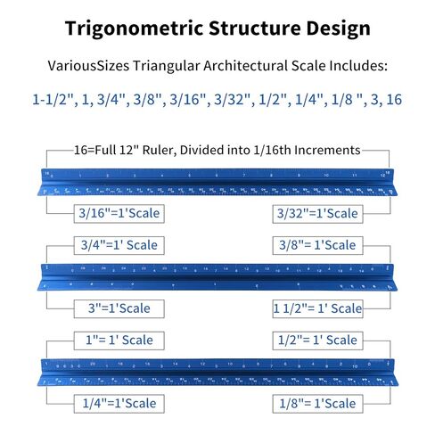 12″ Aluminum Triangular Architect Scale – Laser-Etched Imperial Engineering Ruler for Students, Architects & Engineers (Blue) in Saudi Arabia