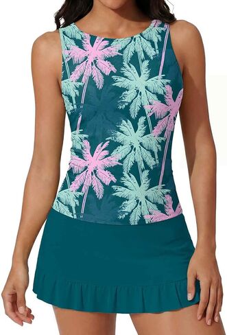 Women's Tankini Swimsuits with Skirt Tummy Control Bathing Suits with Pocket High Neck Swimdress Swimwear 2026 in Saudi Arabia