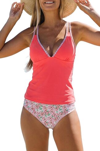 Beachsissi Women Lovely Floral Print Tankini Set Two Pieces Crisscross Back Bathing Suits in Saudi Arabia