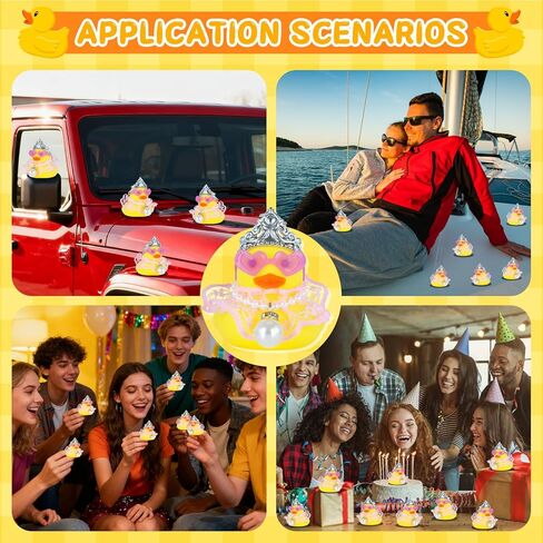 1pc Yellow Crown Lace Dress Rubber Duck Car Decor - Squeaky Dashboard Duck Accessories with Princess Crown, Heart Sunglasses, Pearl Necklace for Car Interior, Office, Home Decoration in Kuwait