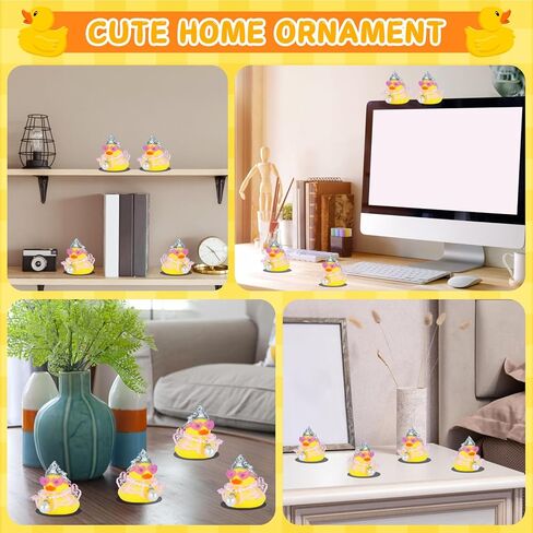 1pc Yellow Crown Lace Dress Rubber Duck Car Decor - Squeaky Dashboard Duck Accessories with Princess Crown, Heart Sunglasses, Pearl Necklace for Car Interior, Office, Home Decoration in Kuwait