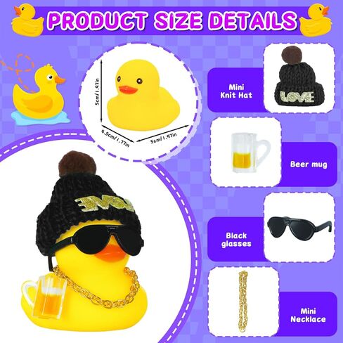 Funny Rubber Duck Car Accessories with Black Love Hat, Sunglasses, Golden Necklace & Beer Mug - Silicone Car Dashboard Decor, Squeezable Squeaky Duck for Stress Relief Car Interior Decoration in Kuwait
