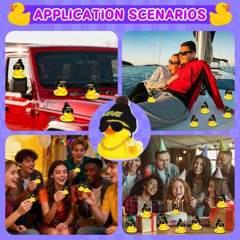 Funny Rubber Duck Car Accessories with Black Love Hat, Sunglasses, Golden Necklace & Beer Mug - Silicone Car Dashboard Decor, Squeezable Squeaky Duck for Stress Relief Car Interior Decoration in Kuwait