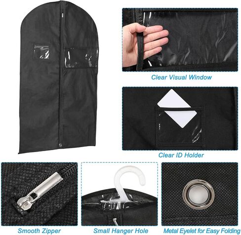 PATIKIL 60" Garment Bag, 3 Pack Breathable Suit Bag for Storage Hanging Clothes Dustproof Garment Covers for Suits Coats Dresses, Black in Saudi Arabia