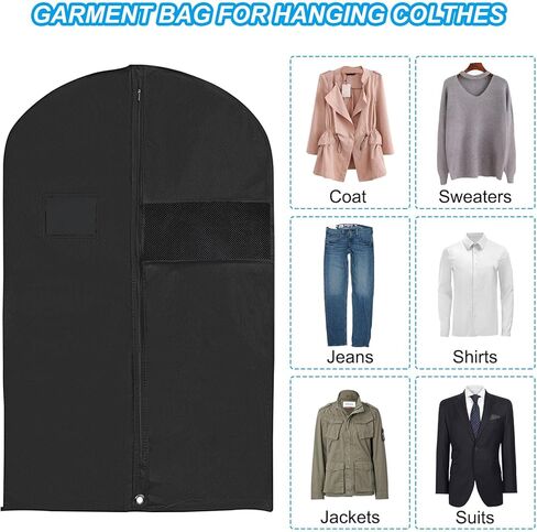 PATIKIL 60" Garment Bag, 3 Pack Breathable Suit Bag for Storage Hanging Clothes Dustproof Garment Covers for Suits Coats Dresses, Black in Saudi Arabia
