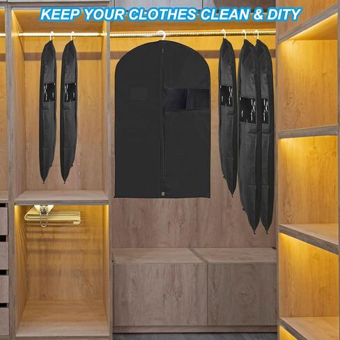PATIKIL 60" Garment Bag, 3 Pack Breathable Suit Bag for Storage Hanging Clothes Dustproof Garment Covers for Suits Coats Dresses, Black in Saudi Arabia
