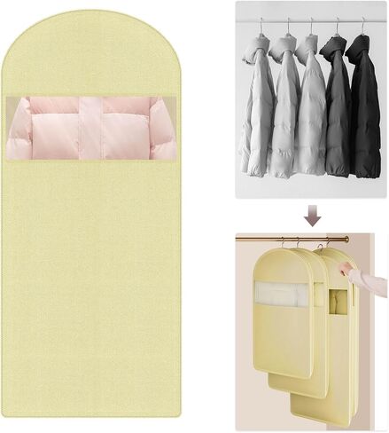 51'' Long Space Saving Garment Bags for Hanging Clothes, Hanging Storage Bags with Self Compression Zipper, Washable Coat Covers for Closet Jackets Shirts Dresses Suits, Beige in Saudi Arabia