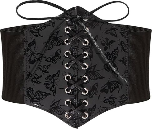 أحزمة خصر مرنة للنساء، مشد قرصان واسع مرن برباط لفستان فراشة داكنة، حزام خصر عصر النهضة للأزياء التنكرية in Kuwait