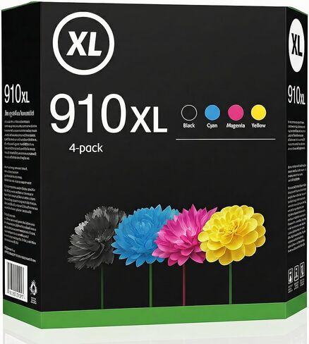 خرطوشة حبر بديلة متوافقة لطابعات HP 910XL، سماوي، أرجواني، أصفر، أسود، 4 عبوات in Kuwait