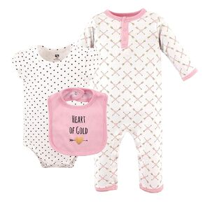 Hudson Baby Unisex Baby Cotton Bodysuit, Pant and Bib Set, Snuggle Bear, 0-3 Months in Kuwait