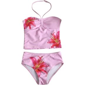 Girl's 2 Piece Floral Tankini Sets Summer Swimsuits Halter Neck Sleeveless Tops and Panties Beachwear in Saudi Arabia