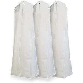 حزمة من 3 × حقيبة ملابس فستان زفاف بيضاء غير منسوجة كبيرة الحجم، حقائب فستان كاملة الطول مع وصلة مجمعة 15 بوصة in Kuwait