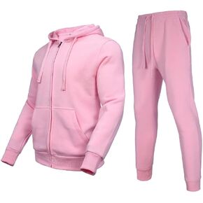Zusmen Tracksuit Mens, Casual Long Sleeve Full-Zip Running Sweatsuit Sets, Track Jackets and Pants 2 Piece Outfit, Warm Jogging Sweat Suits for Men Pink XL in Kuwait
