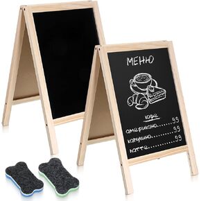 2 Pcs Small Chalkboard Easel, 15.7 x 9.8 Inch Chalkboard Signs Double Sided Chalkboards with 2 Erasers Tabletop Menu Wooden Board for Tabletop Bar Wedding Restaurant Home Decor in Saudi Arabia