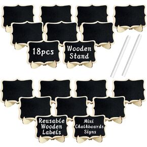18 حزمة من لافتات السبورة الصغيرة مع حامل حامل علامات السبورة الخشبية الصغيرة مع 2 علامات طباشير سبورة طباشير مستطيلة صغيرة سبورة سوداء لملصقات الطعام وعلامات الزفاف وبطاقات مكان وديكورات الأحداث in Kuwait