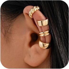 Simple Lightweight Smooth Gold Ear Cuffs Set Non Piercing, Delicate Silver Geometric Pleated Ear Cuff for Women Stackable Small Huggie Party Jewelry Gift in Kuwait