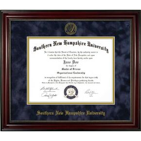 Southern New Hampshire University SNHU Diploma Frame – Officially Licensed - Cherry Finish Wood with Bead Frame and Navy Suede and Gold Mats in Kuwait