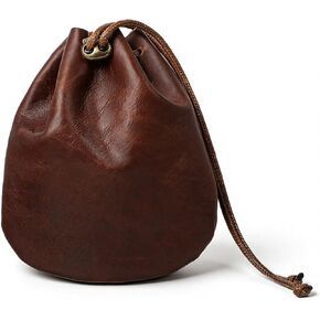 Leather Drawstring Coin Purse, Small Cowhide Storage Bag Retro Portable Drawstring Pouch Waterproof Change Holder for Key Jewellery Coins Small Items, 15x13cm in Saudi Arabia