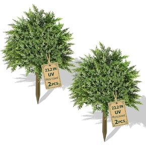2 Pack Artificial Cedar Topiary Ball Trees, 23.2" UV-Resistant Fake Cypress Plants with Ground Spikes, Realistic Evergreen Artificial Topiary Cedar Bushes for Indoor/Outdoor Front Porch & Garden Decor in Saudi Arabia