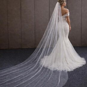 Wedding Veil Cathedral Length, Pearl Bridal Veil, White 1 Tier Wedding Veil, Elegant Bridal Veil for Wedding, Length 9.8 ft / 3 m in Saudi Arabia