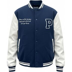 Men's Varsity Jacket, Letter Embroidery, Faux Leather Sleeves, Quilted Lining, Striped Trim in Saudi Arabia