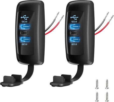 2 قطعة 3 منافذ 12 فولت RV USB مخرج 72 وات، 2 قطعة Type-C PD3.0 شحن سريع ولوحة QC3.0 مزدوجة للتركيب على سطح الجدار، محول شاحن مقبس USB متعدد المنافذ للسيارة RV Marine Boat Bus Camper ATV Truck in Kuwait