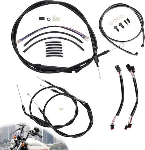 طقم كابلات Ape Hanger Sportster مقاس 12 بوصة، مقود ممتد CAN-Bus/أسلاك إشارة الانعطاف/كابلات القابض/الخانق/خط الفرامل لطرازات 2014-2021 Harley Non-ABS Iron XL XLH 883 1200 50 (كروم) in Kuwait