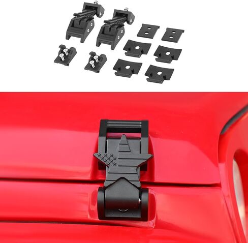 قفل غطاء المحرك مناسب لـ 2007-2025 Jeep Wrangler JK JL Gladiator JT سبائك الألومنيوم + غطاء مزلاج من الفولاذ المقاوم للصدأ، مجموعة قفل بإبزيم للإمساك، ملحقات خارجية in Kuwait