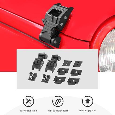 قفل غطاء المحرك مناسب لـ 2007-2025 Jeep Wrangler JK JL Gladiator JT سبائك الألومنيوم + غطاء مزلاج من الفولاذ المقاوم للصدأ، مجموعة قفل بإبزيم للإمساك، ملحقات خارجية in Kuwait