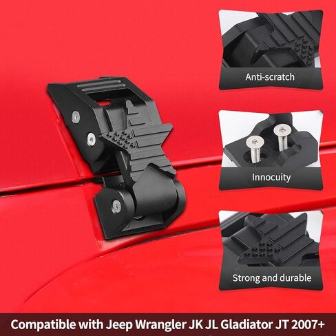 قفل غطاء المحرك مناسب لـ 2007-2025 Jeep Wrangler JK JL Gladiator JT سبائك الألومنيوم + غطاء مزلاج من الفولاذ المقاوم للصدأ، مجموعة قفل بإبزيم للإمساك، ملحقات خارجية in Kuwait