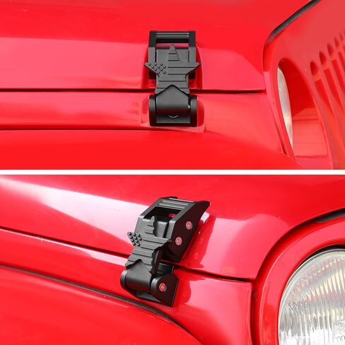 قفل غطاء المحرك مناسب لـ 2007-2025 Jeep Wrangler JK JL Gladiator JT سبائك الألومنيوم + غطاء مزلاج من الفولاذ المقاوم للصدأ، مجموعة قفل بإبزيم للإمساك، ملحقات خارجية in Kuwait
