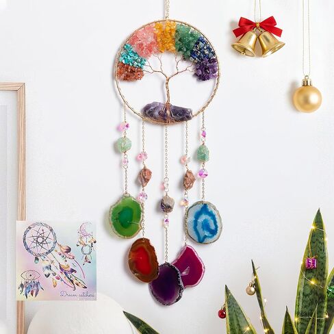 Gem Dream Catchers Agates 7 Chakra Gemstone Wall Hangings Tree of Life Meditation Ornament Home Chakra Feng Crystals Decor Stone… in Kuwait