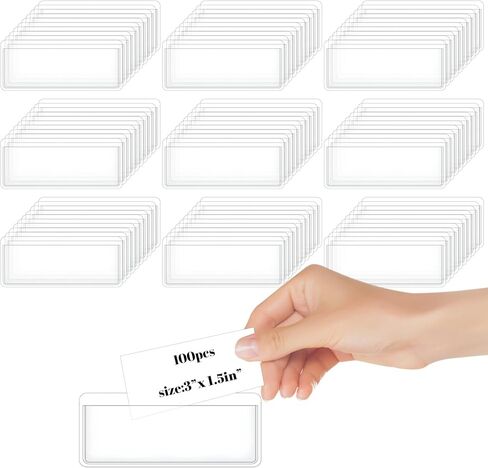 100Pcs Label Holder Self Adhesive Clear Pocket 3x1 Inch Clear Plastic Shelf Tag Sticking Index Card Pocket for Supermarket Library Kitchen Business Bookshelf Mailbox File Cabinet Storage Bin in Saudi Arabia
