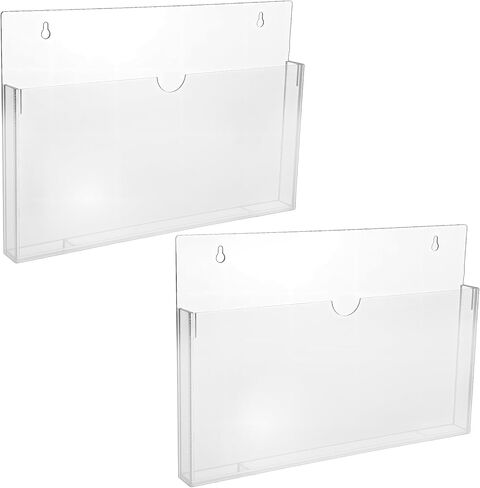 2 Pcs Clear Acrylic File Holder Wall Mount Legal Size Hanging Paper Organizer, Mail Holder Wall Pocket File Holders Storage for Letter Folder Brochure Magazine Bookshelf Literature Display in Saudi Arabia