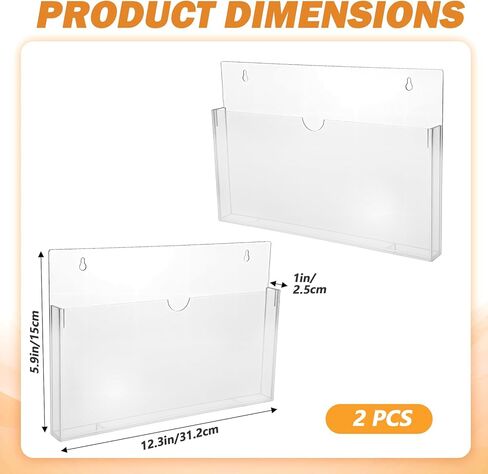 2 Pcs Clear Acrylic File Holder Wall Mount Legal Size Hanging Paper Organizer, Mail Holder Wall Pocket File Holders Storage for Letter Folder Brochure Magazine Bookshelf Literature Display in Saudi Arabia