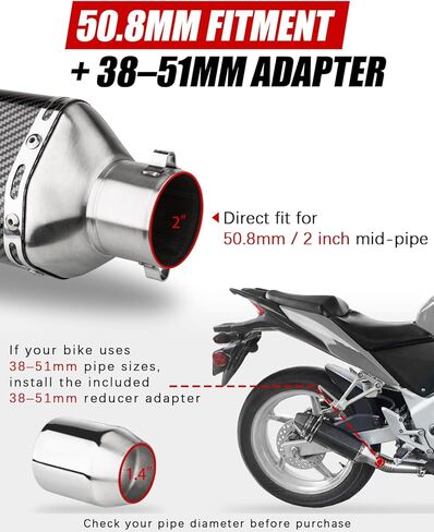 Slip-On Motorcycle Exhaust Muffler 51mm with Removable DB Killer, Carbon Fiber-Style Universal Exhaust for 38–51mm Pipes, Fit for Street & Sport Bikes (Carbon Fiber Pattern) in Saudi Arabia