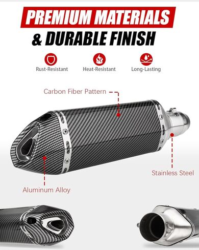 Slip-On Motorcycle Exhaust Muffler 51mm with Removable DB Killer, Carbon Fiber-Style Universal Exhaust for 38–51mm Pipes, Fit for Street & Sport Bikes (Carbon Fiber Pattern) in Saudi Arabia