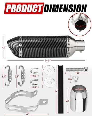 Slip-On Motorcycle Exhaust Muffler 51mm with Removable DB Killer, Carbon Fiber-Style Universal Exhaust for 38–51mm Pipes, Fit for Street & Sport Bikes (Carbon Fiber Pattern) in Saudi Arabia