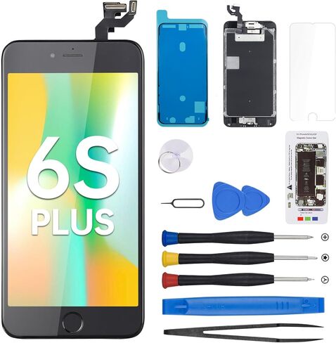 for iPhone 6S Plus Screen Replacement 5.5" with Home Button, 6splus Black LCD Display Digitizer 3D Touch Full Assembly with Fix Tools Front Camera Speaker Sensor, Glass Repair Kit A1634, A1687 in Kuwait